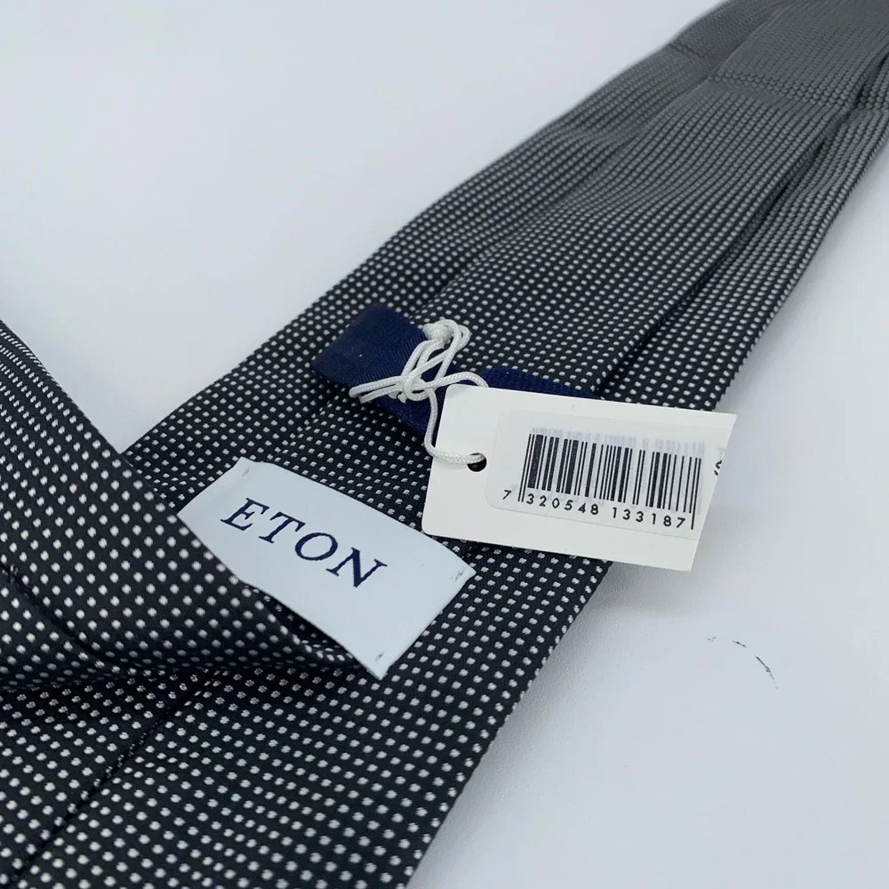 Eton Tie Mens One Size Black White Polka Dot Classic Necktie England Made